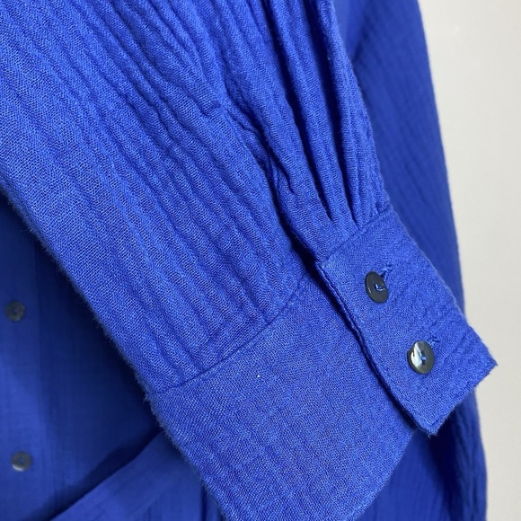 magaschoni Gauze Midi Dress‎ Women Sz M 100% Organic Cotton Belted Button Front - Picture 6 of 10